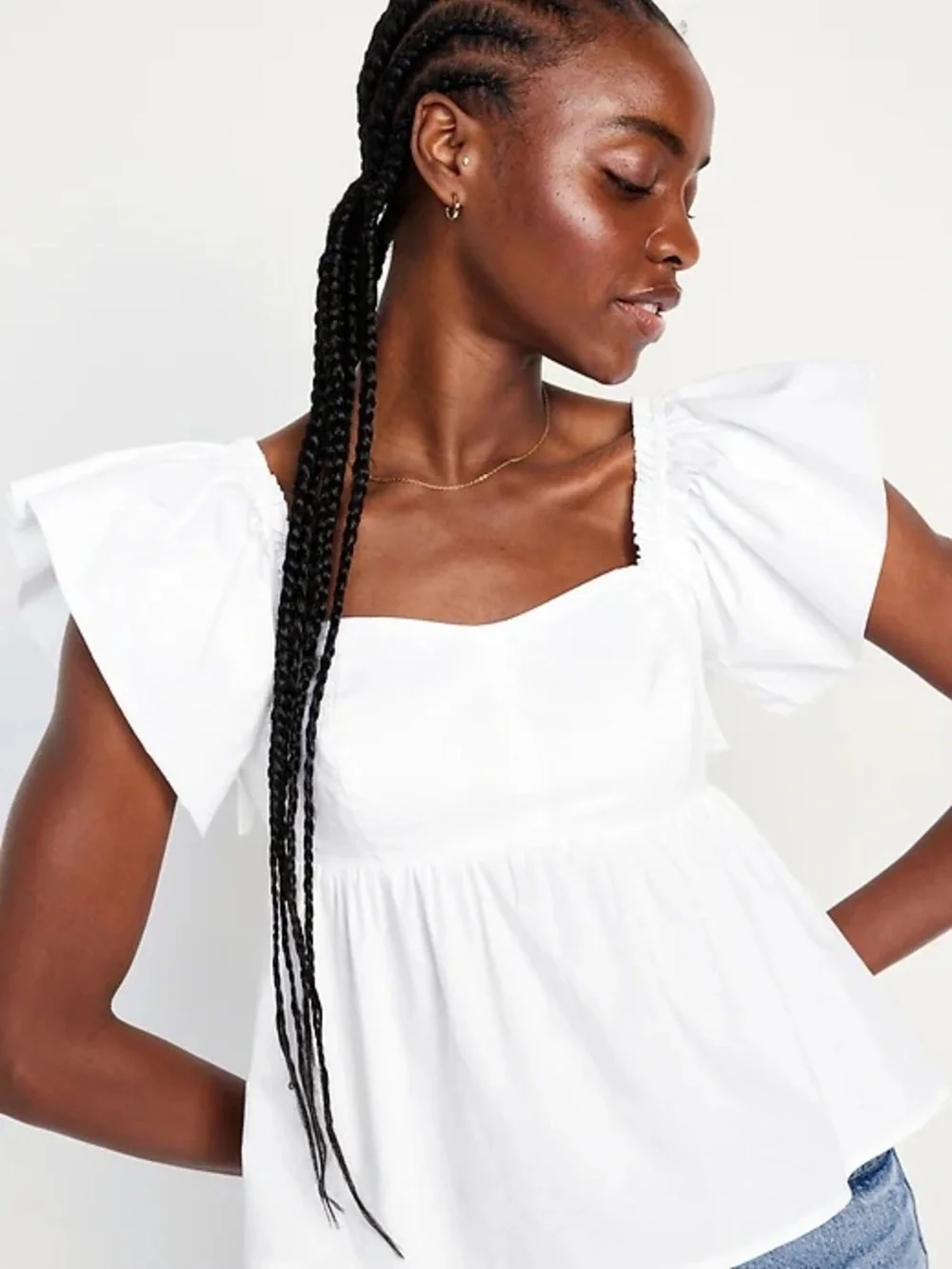 Old Navy White Square-Neck Puff Sleeve Peplum Top